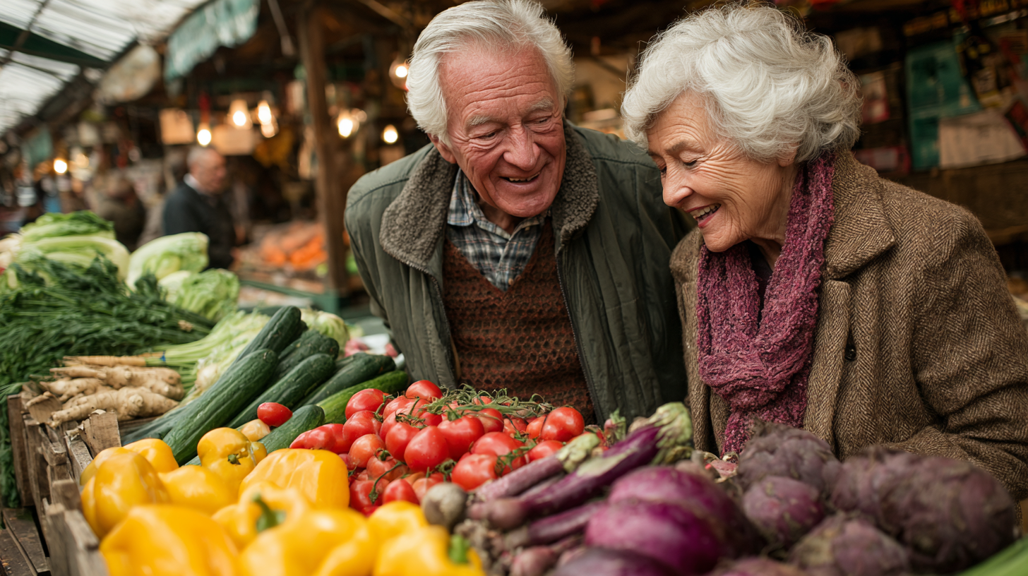 Щаслива пара старшого віку готує здорову їжу разом на кухні